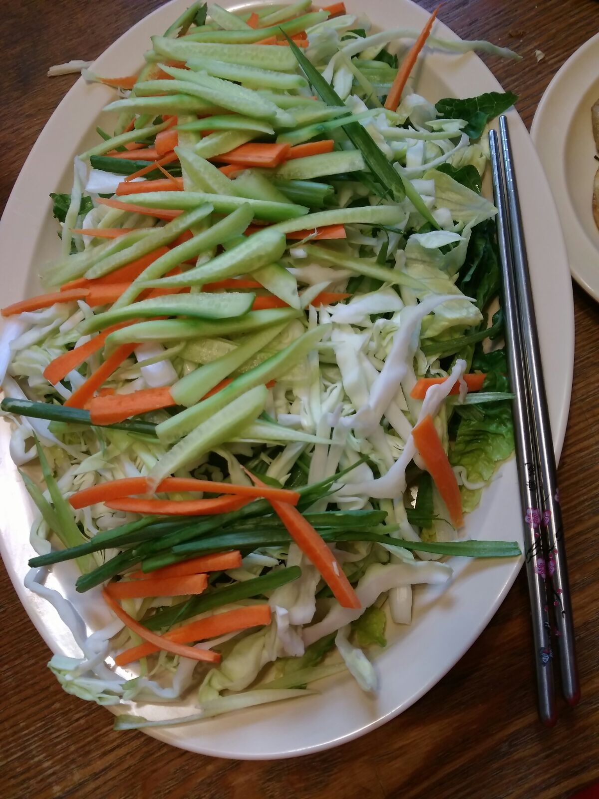 Korean pot stickers and veggies (Bibimmandu) with our spin on it!