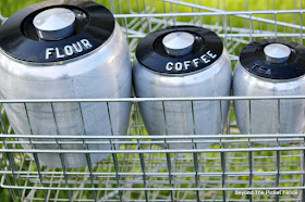 vintage canisters, 1950's kitchen, kitsch, http://bec4-beyondthepicketfence.blogspot.com/2015/10/small-town-thrifting.html