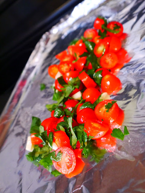 Diced cherry tomatoes and cilantro