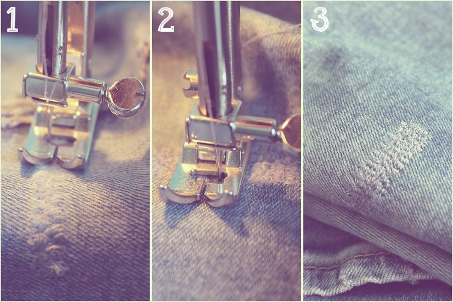 Zurcir con máquina de coser - Punto de Lu