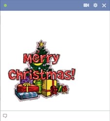 Merry Christmas Emoticon With Christmas Tree And Presents