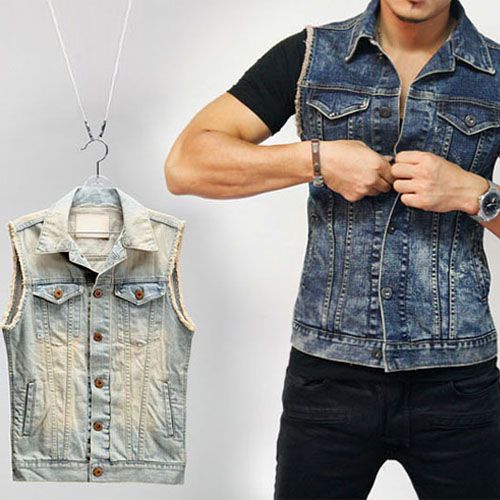 Vintage Cut-off Slim Denim Vest-Vest 04 | Fast Fashion Mens Clothes ...