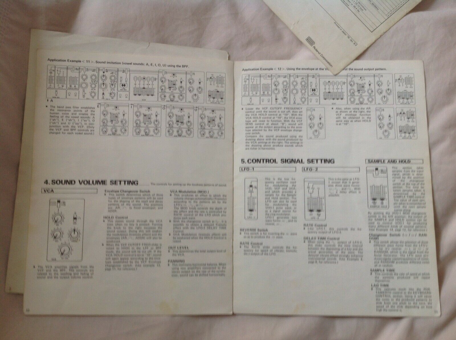 MATRIXSYNTH: 1976 Roland Sh-5 Synth Owners Manual w/ Patch Sheets