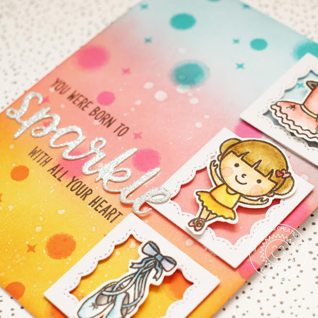 Sunny Studio Stamps: Born To Sparkle Tiny Dancer Watercolored Background Card by Lexa Levana