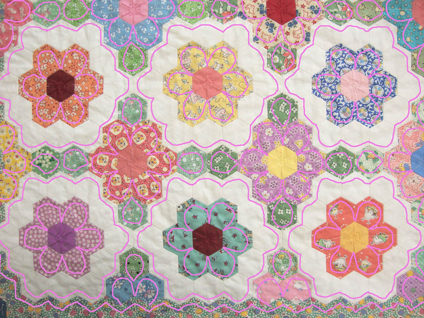 Beadlust Handquilting Hexie Quilt