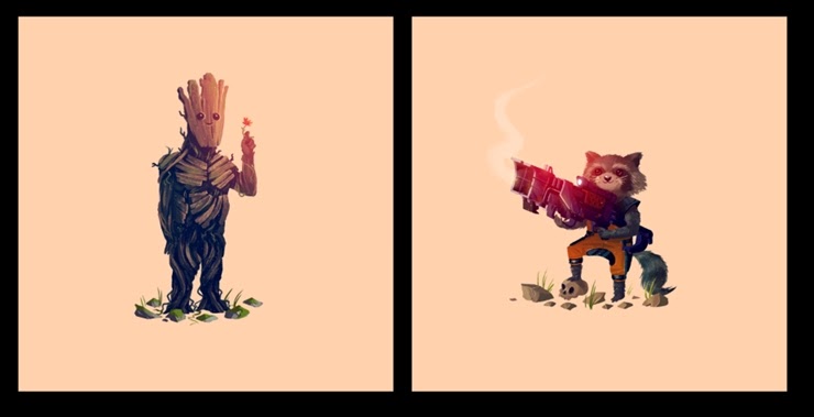 Guardians of the Galaxy “What A Bunch Of A-Holes” Rocket Raccoon & Groot Giclee Print Set by Olly Moss
