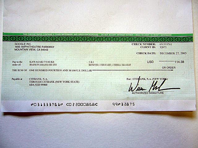 adsense cheque