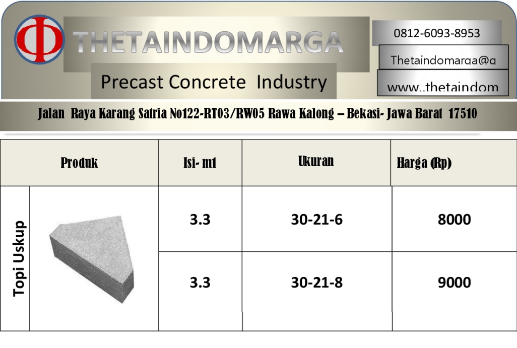 Harga Topi uskup Thn 2017 Paving block adalah/harga/jual