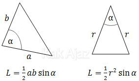 Rumus luas segitiga dengan sudut apit alfa, menurut trigonometri