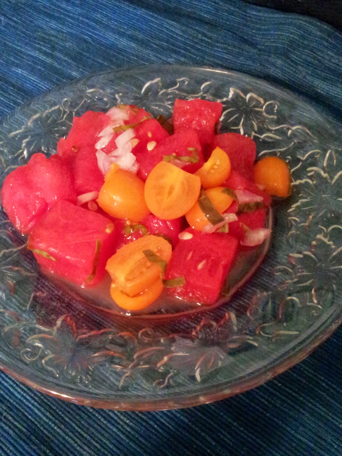Farmstand Cookbook marinated watermelon and tomato salad