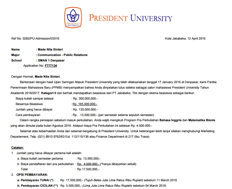 Pengalaman Beasiswa President University Ruang Sekolah Pengalaman Beasiswa President University Ruang Sekolah