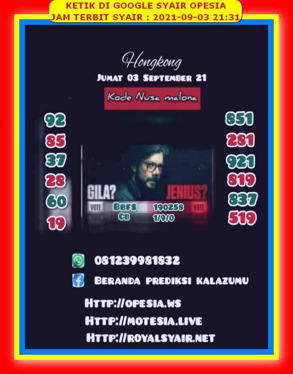 Prediksi Hongkong 3 September 2021 Prediksi Togel Hk Sdy Sgp
