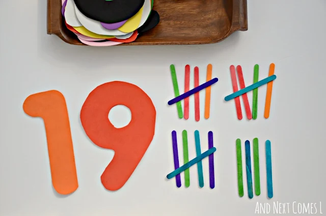 Tally marks counting with colored craft sticks