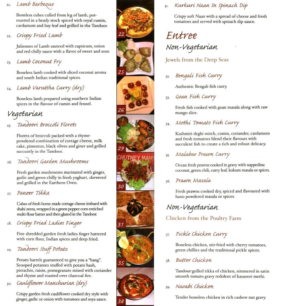 Chutney Mary Restaurant Menu