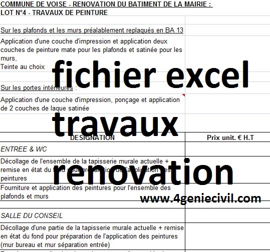 Exemple de devis quantitatif de travaux de rénovation en excel.