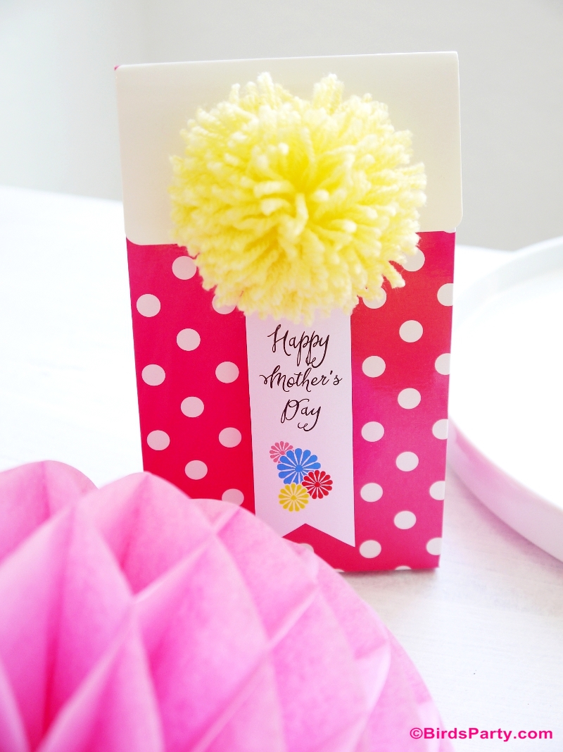 DIY Pompom Gift Packaging and Free Printables Mother's Day Gift Tag - BirdsParty.com