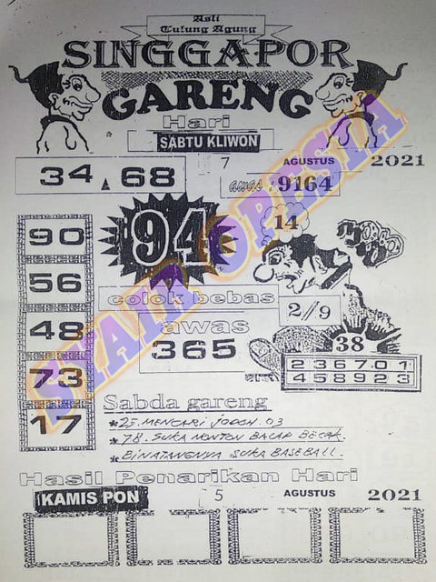 Syair Singapura Sabtu 7 Agustus 2021 Royal Syair