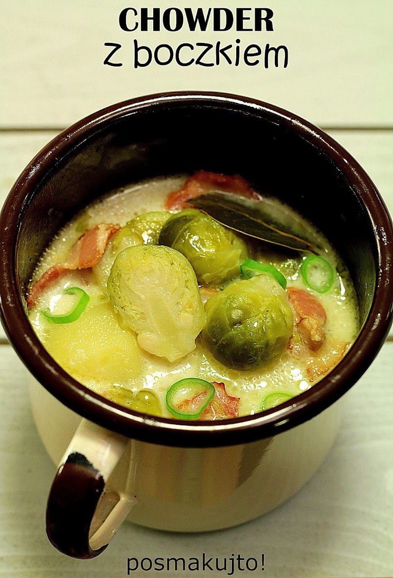 Chowder z boczkiem i brukselką