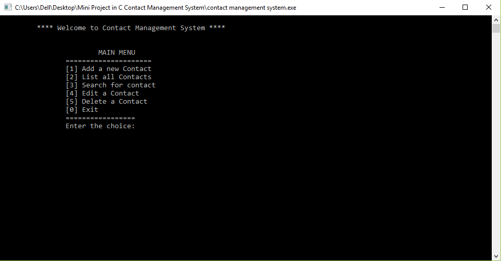 Mini Project in C Contact Management System