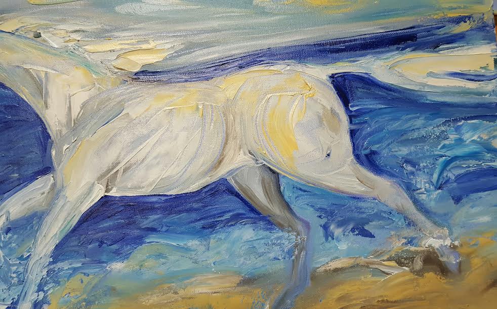 Abstract Horse Art White Horse on beach, Abstract Oil Painting