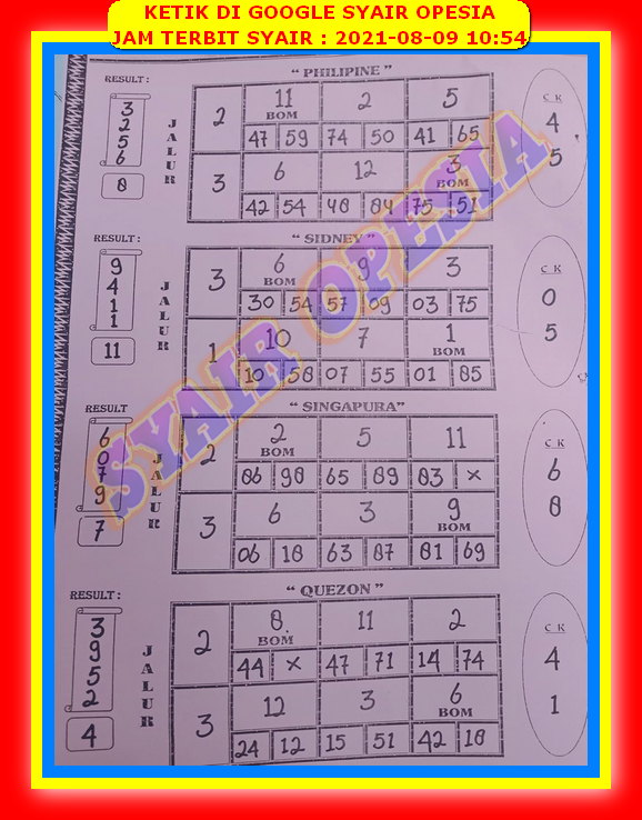Syair Singapura Hari Ini 9 Agustus 2021 Opesia Official