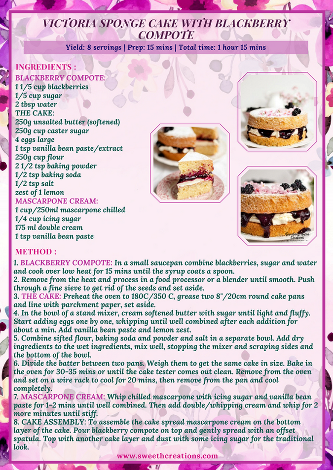 15 BEAUTIFUL CAKES TO BAKE THIS SUMMER! VICTORIA SPONGE CAKE WITH BLACKBERRY COMPOTE RECIPE