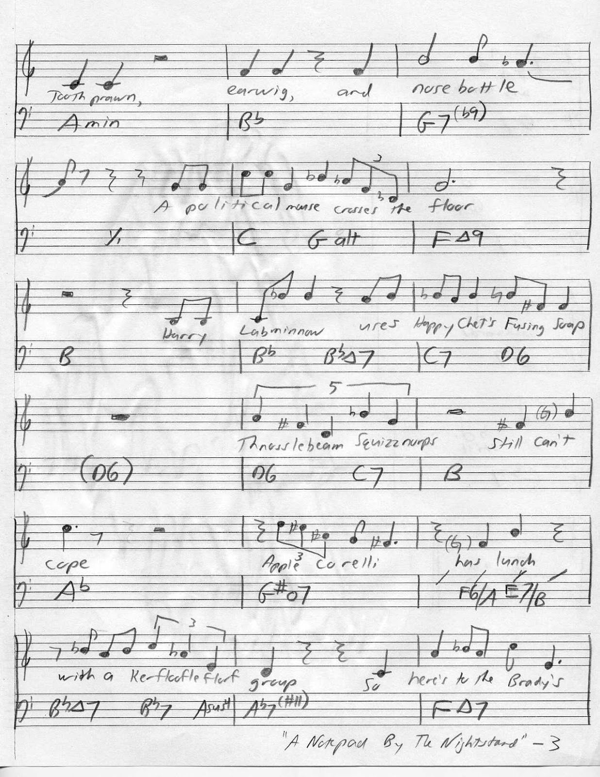 AladdinFoot “A Notepad On The Nightstand” lyrics and lead sheet