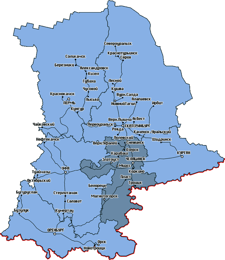 Географическая карта урала с городами