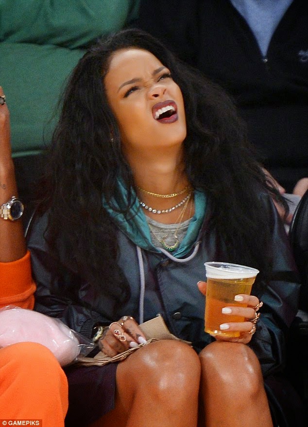 Rihanna makes one of her face gestures at the Lakes Games 