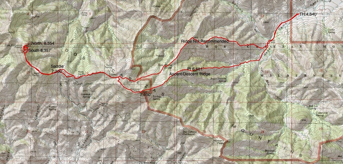 Earthline The American West Dos Cabezas Peaks, 8,354' and 8,357', Via
