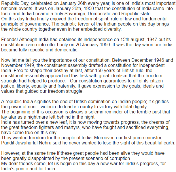 Republic Day Speech Essay for 10th Class Students, Kids, Childs Republic Day Speech Essay for 10th Class Students, Kids, Childs
