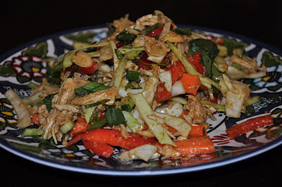 salad chicken peanut spicy asian slice sauce rice