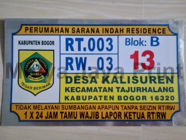 Nomor Rumah Kec. Tajurhalang Kab. Bogor - PT MULYA JAYA PRINT