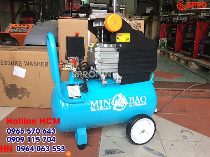 Máy nén khí mini sử dụng để phun sơn và bơm bánh xe May-nen-khi-mini-minbao-binh-24l-su-dung-de-phun-son-va-bom-banh-xe