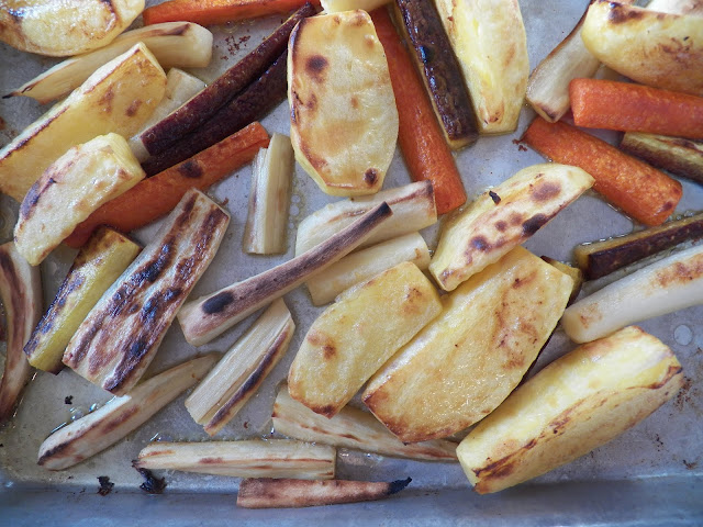 Roasted veggies for Roasted Potato and Heirloom Carrot Soup