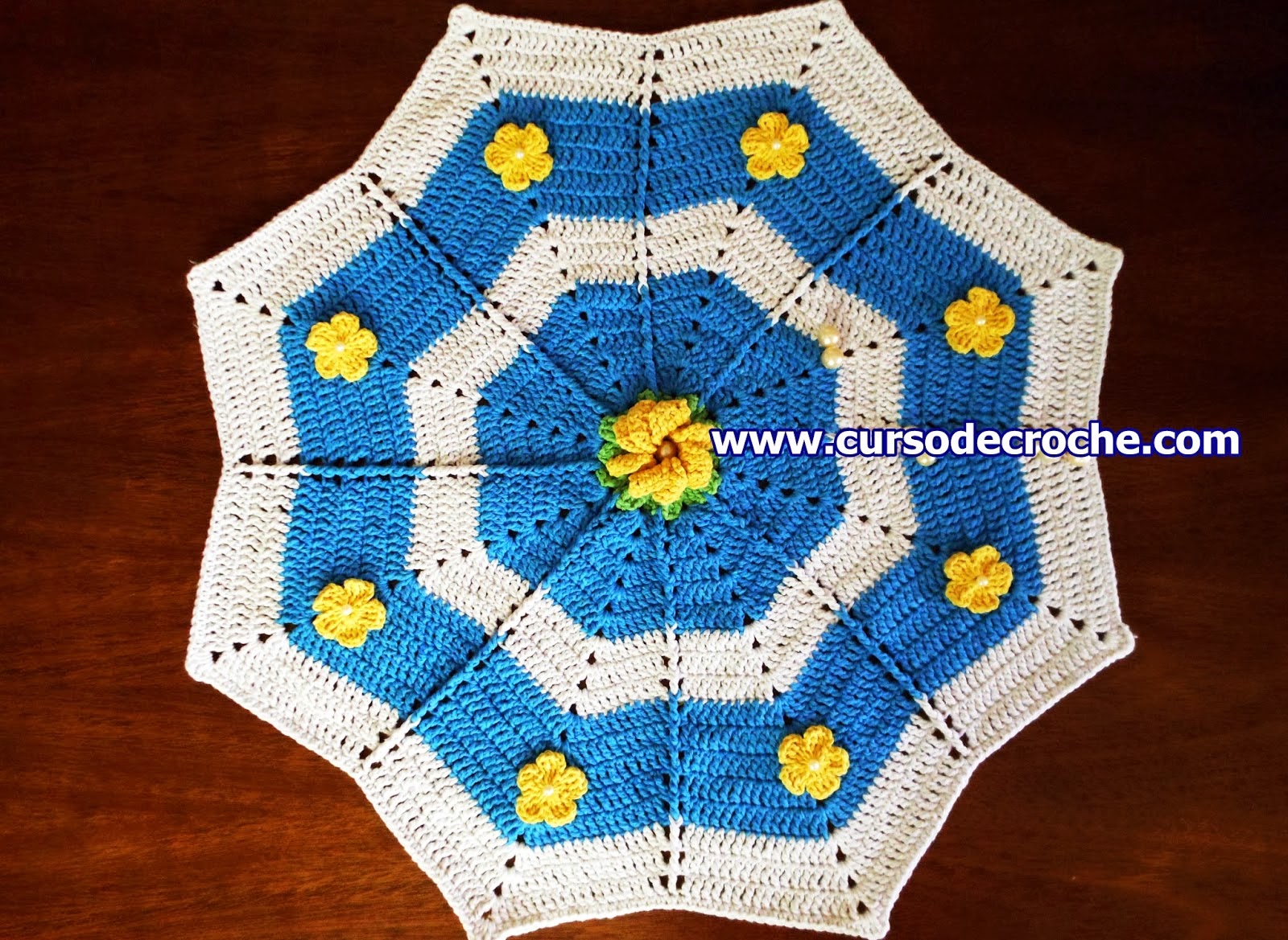 aprender croche tapetes estrela floral branco azul amarelo edinir-croche dvd video aulas loja curso de croche frete gratis