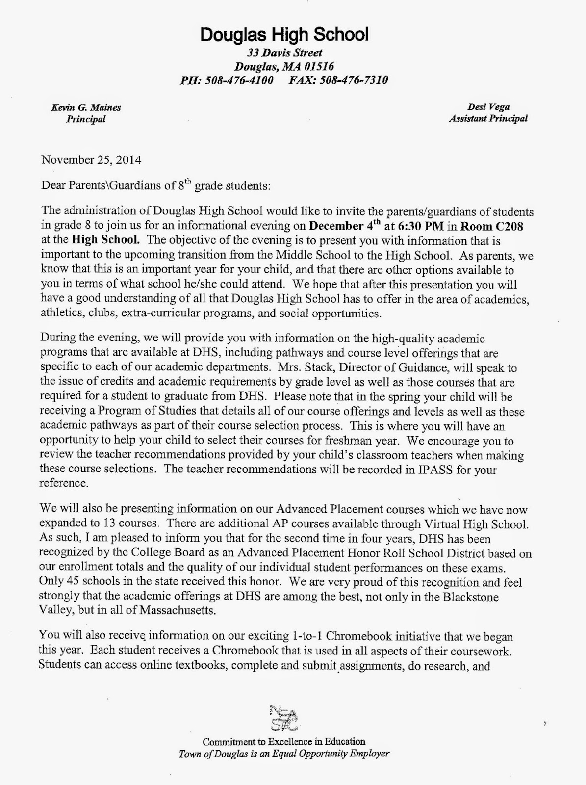 douglas high school weekly principal s blog principal s field trip permission letter to principal