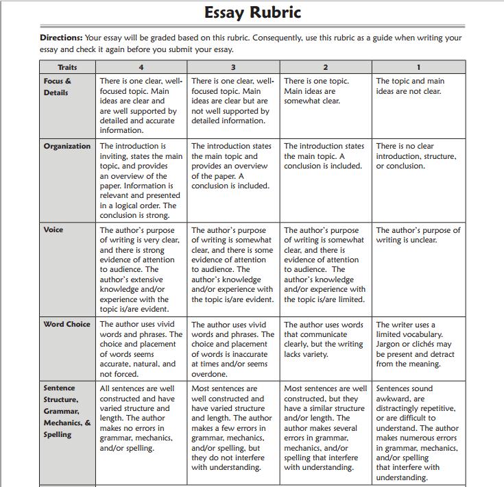 Examples Of Rubrics For Essay Writing