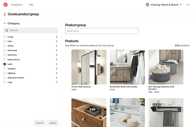 Product groups on Pinterest
