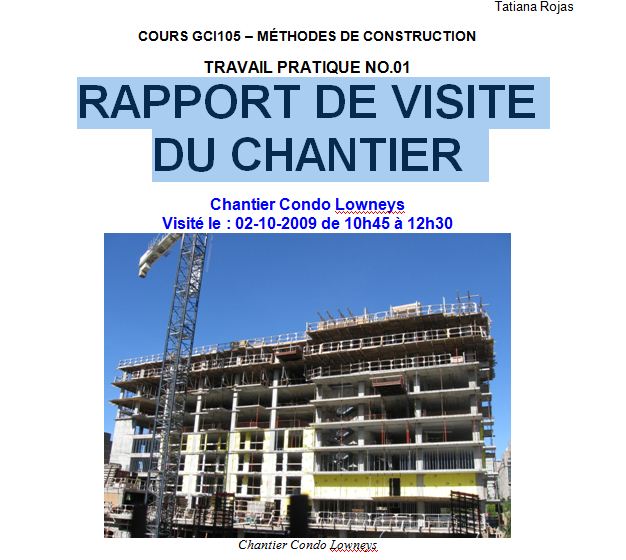 Rapport De Visite De Chantier  Cours génie civil  Outils, livres