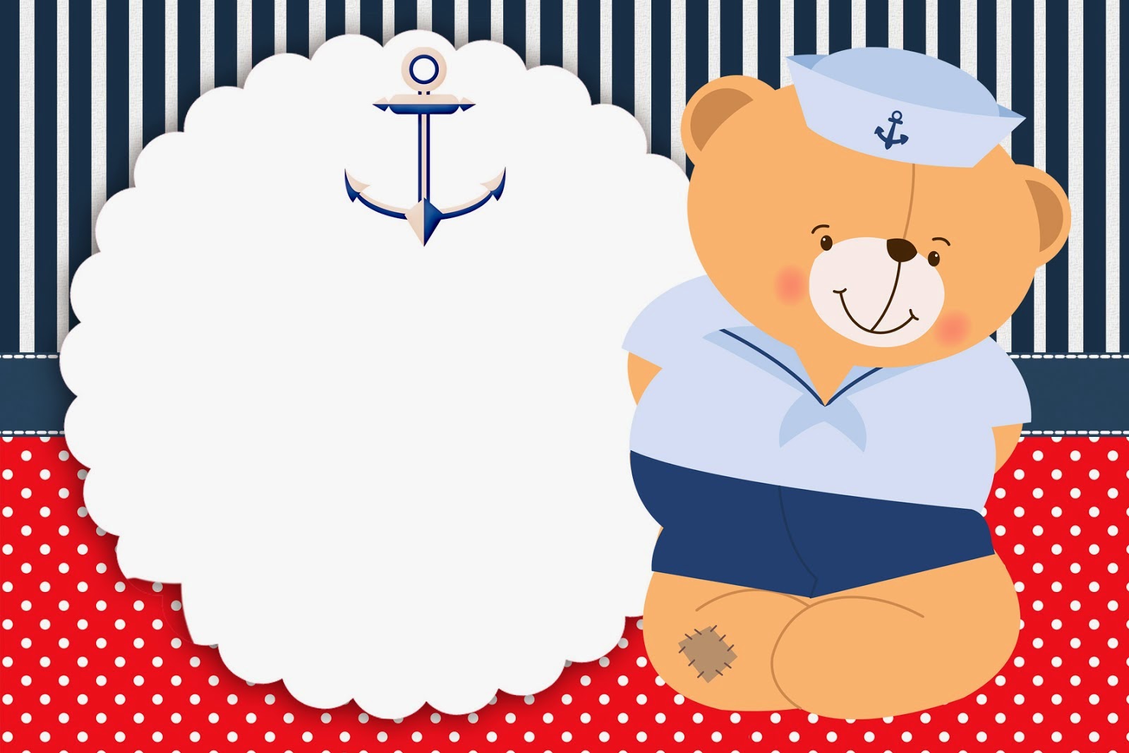 Sailor Bear: Free Printable Kit. Sailor Bear, Free Printable Invitations, Labels or Cards.