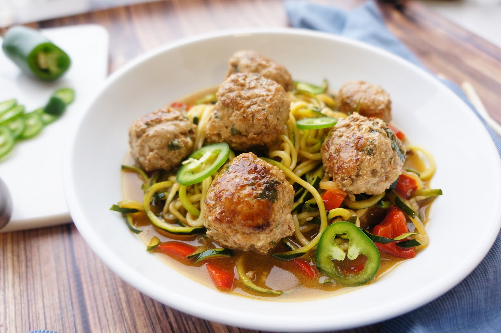 Spicy Asian Meatballs with Zucchini Noodles The Windy City Dinner Fairy