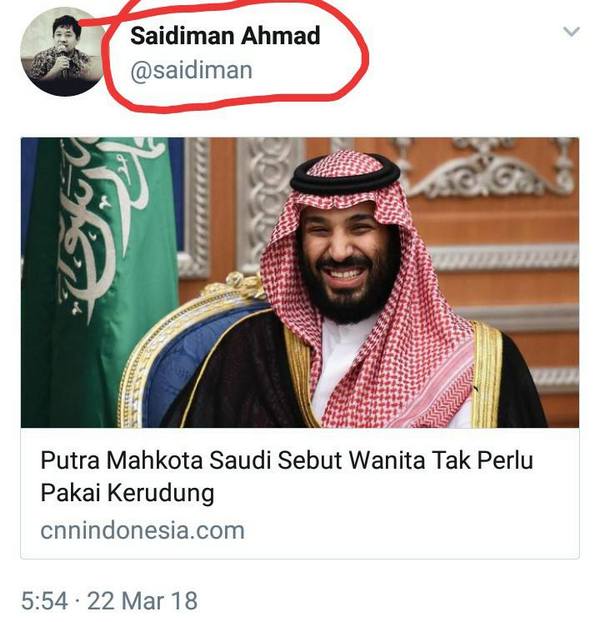 Misleading Putra Mahkota Saudi Sebut Indonesian Hoax Busters Facebook