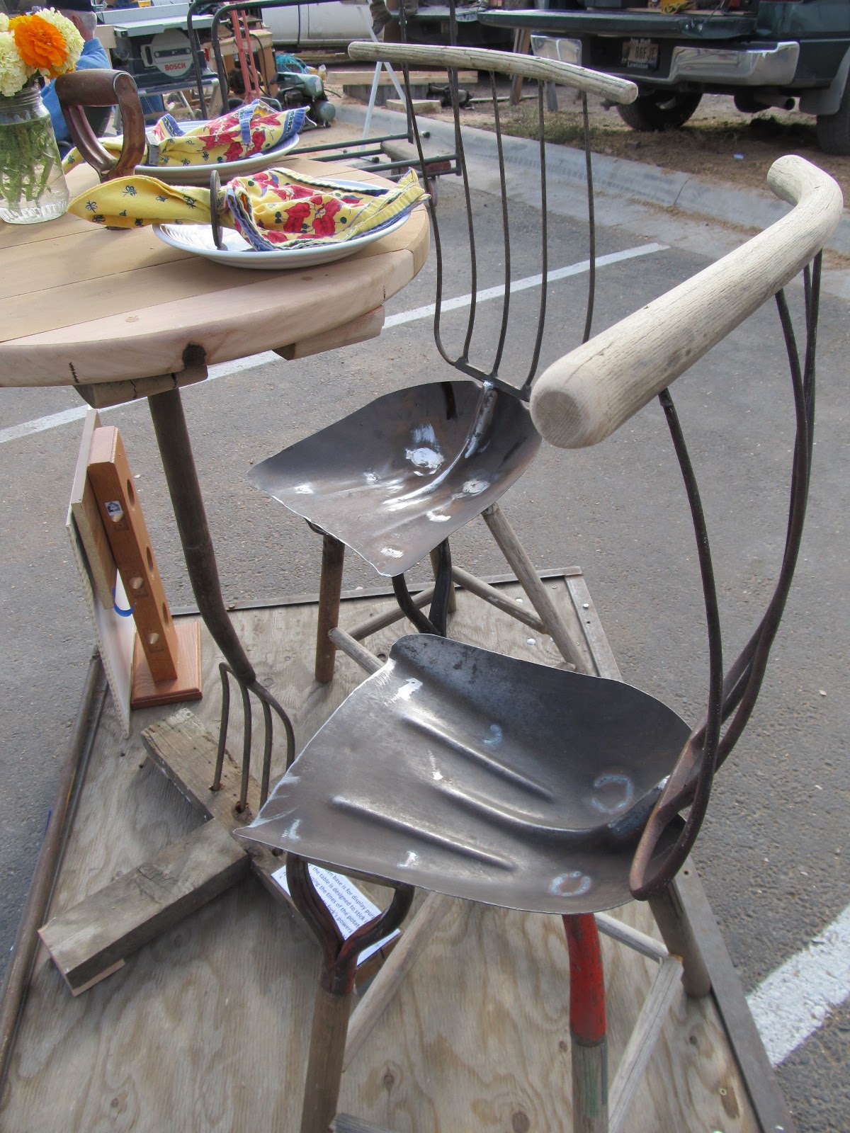 Montana Wildlife Gardener Repurposed Garden Tool Table and Chairs