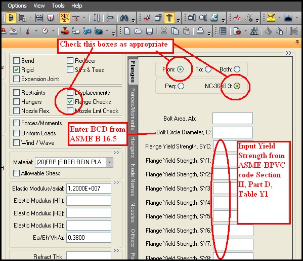 Input Spreadsheet from Caesar II for flange leakage check by NC 3658.3 method