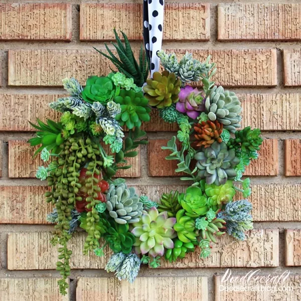 Faux Succulent Wreath DIY Arrangement  I love succulents--do you?  They are adorable little plants that are chubby and full of personality.  I've tried my best to raise plants in my home...but to no avail.    I've got the blackest thumb...I've had bamboo, cactus and succulents all die.  It makes me feel so sad...like I've killed a living soul.  In order to enjoy the beauty of succulents without the guilt of killing them, I've switched to using faux succulents.    There's quite a few that look really close to the real thing, so it's a nice way to craft with greenery and add some sunshine to your home.
