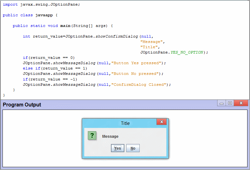 Easy Java Learn: JOptionPane : showConfirmDialog with YES_NO_OPTION