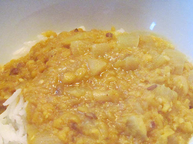 Cozy bowl of Yellow Gram Daal over basmati rice