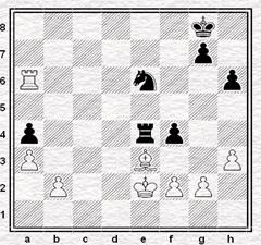 Posición de la partida de ajedrez Jonathan Penrose vs. Olaf Ulvestad en 1970, después de 48... Te4
