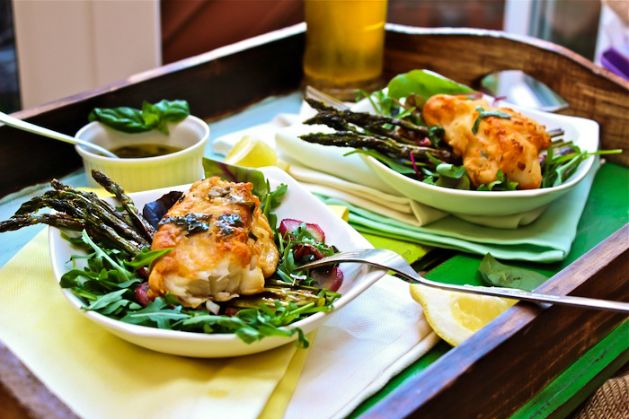 A Saucy Kitchen: Crispy, Batter Cod with a Buttery Lemon Basil Drizzle